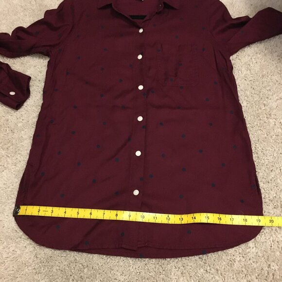 Burgundy & Black Polka Dot Button Down Rayon Shirt - Picture 13 of 15